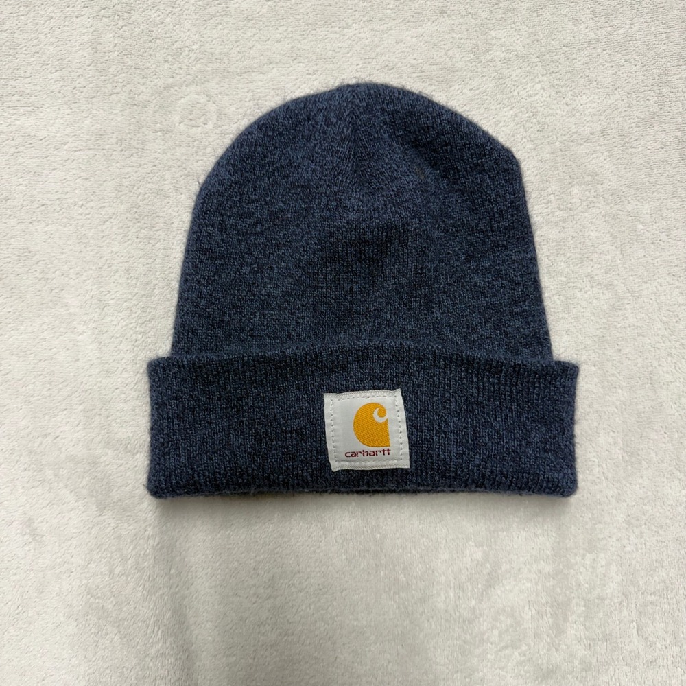 Carhartt Mens A18 Acrylic Watch Hat Beanie Navy Blue Heather Knit Logo Patch‎